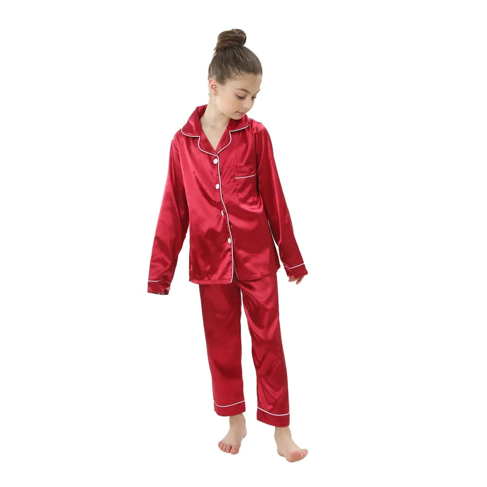 Baby Toddler Silk Pyjamas Children Spring Clothing Sets 2pcs Long Sleeve Shirts Pants Boys Girls Satin Pajamas Kids Sleepwear