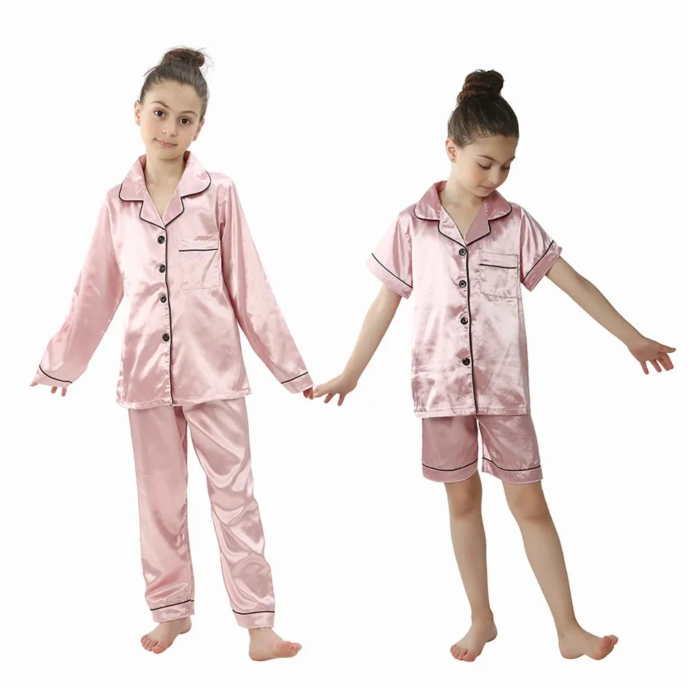 Baby Toddler Silk Pyjamas Children Spring Clothing Sets 2pcs Long Sleeve Shirts Pants Boys Girls Satin Pajamas Kids Sleepwear