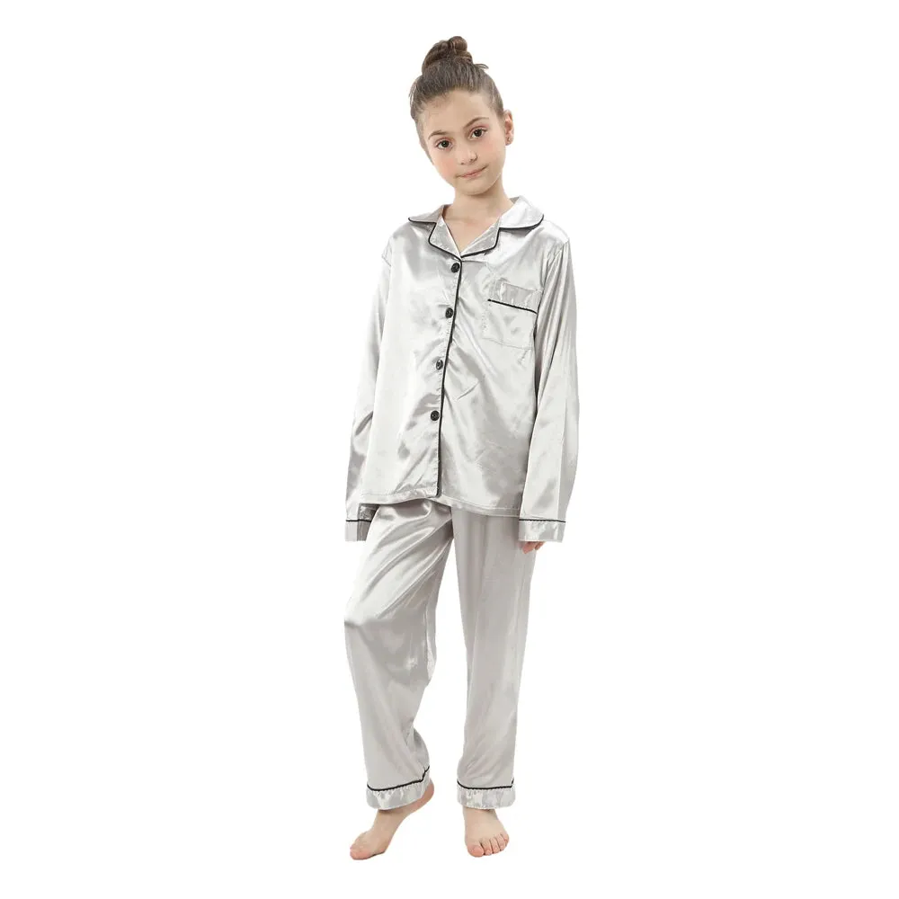 Baby Toddler Silk Pyjamas Children Spring Clothing Sets 2pcs Long Sleeve Shirts Pants Boys Girls Satin Pajamas Kids Sleepwear
