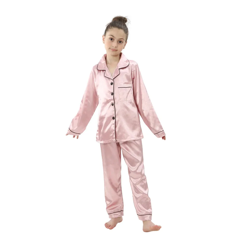 Baby Toddler Silk Pyjamas Children Spring Clothing Sets 2pcs Long Sleeve Shirts Pants Boys Girls Satin Pajamas Kids Sleepwear