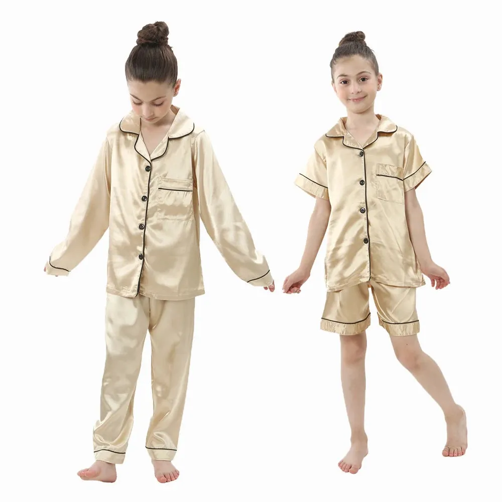 Baby Toddler Silk Pyjamas Children Spring Clothing Sets 2pcs Long Sleeve Shirts Pants Boys Girls Satin Pajamas Kids Sleepwear