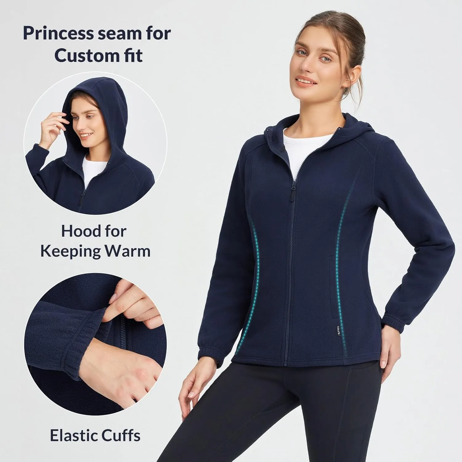 baleaf Women's Full Zip Soft Hooded Fleece Jacket Warm Polar Fleece Lightweight Jackets with Pockets for Hiking Casual