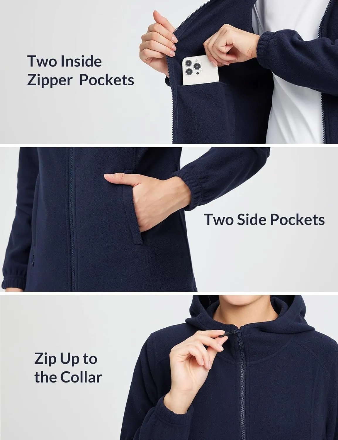baleaf Women's Full Zip Soft Hooded Fleece Jacket Warm Polar Fleece Lightweight Jackets with Pockets for Hiking Casual