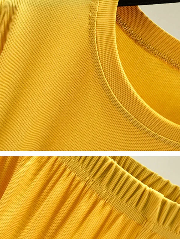 Casual Loose Short Sleeves Elasticity Solid Color Round-Neck Pajamas Set