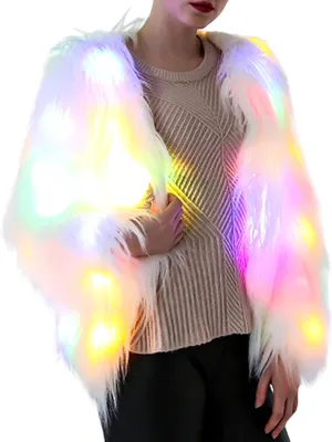 DreamsEden LED Fur Jacket Light Up Coat, Cool Fun Flashing Glow Costume for Rave Party