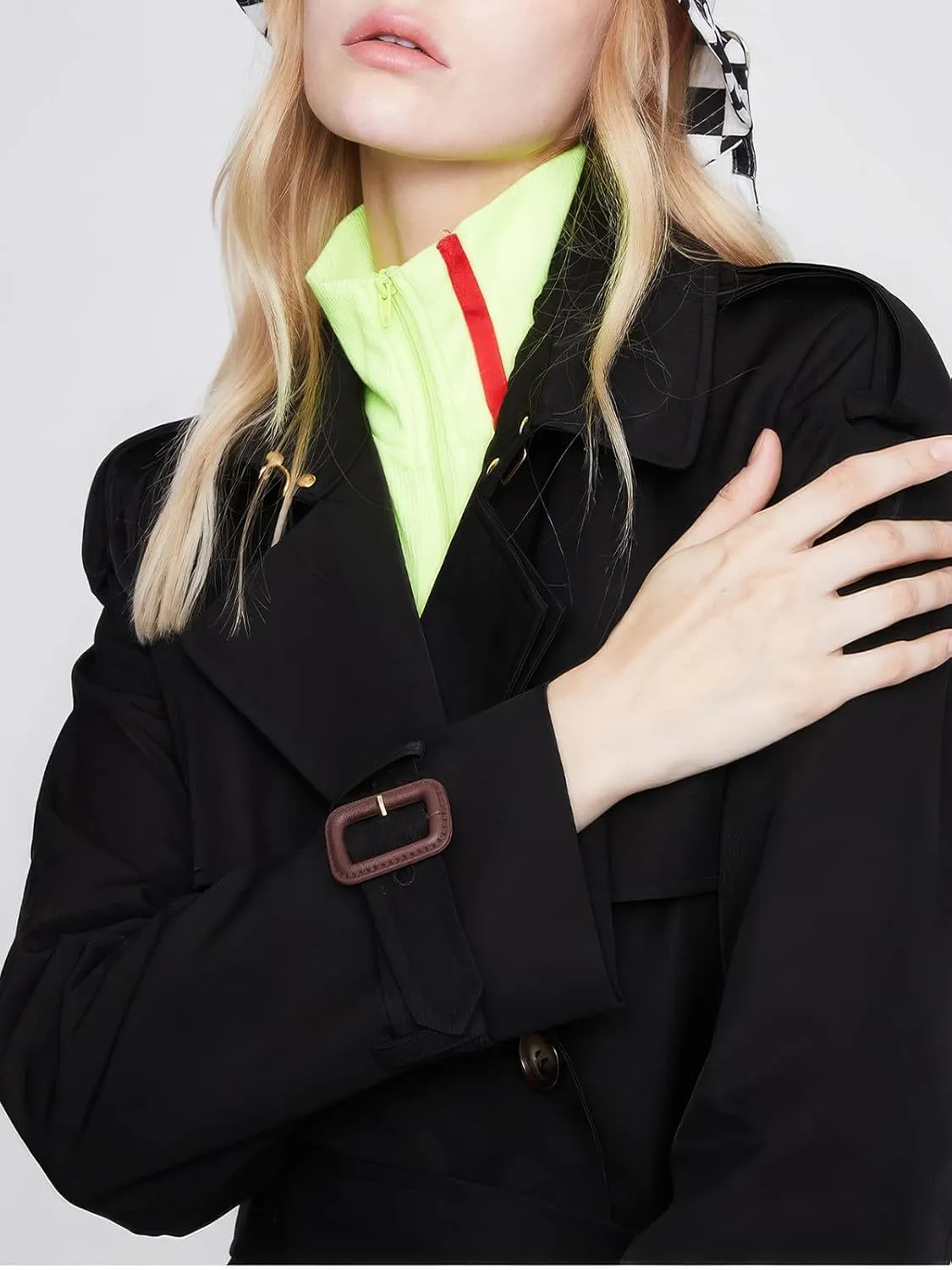 ebossy Women's Short Double Breasted Trench Coat Classic Lapel Belted Slim Fit Overcoat with Pockets