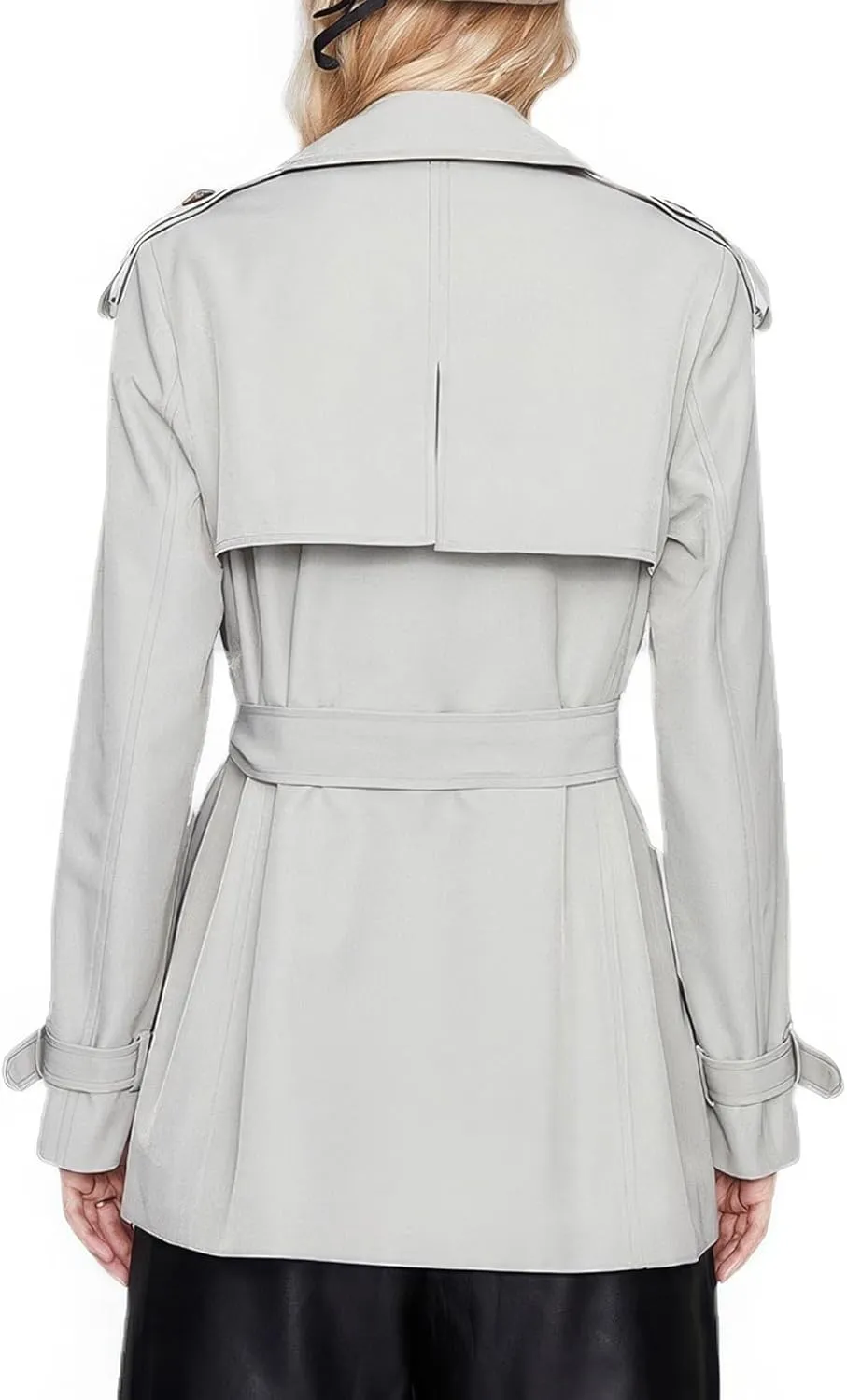 ebossy Women's Short Double Breasted Trench Coat Classic Lapel Belted Slim Fit Overcoat with Pockets