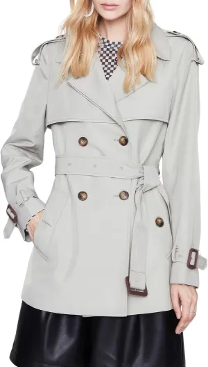 ebossy Women's Short Double Breasted Trench Coat Classic Lapel Belted Slim Fit Overcoat with Pockets