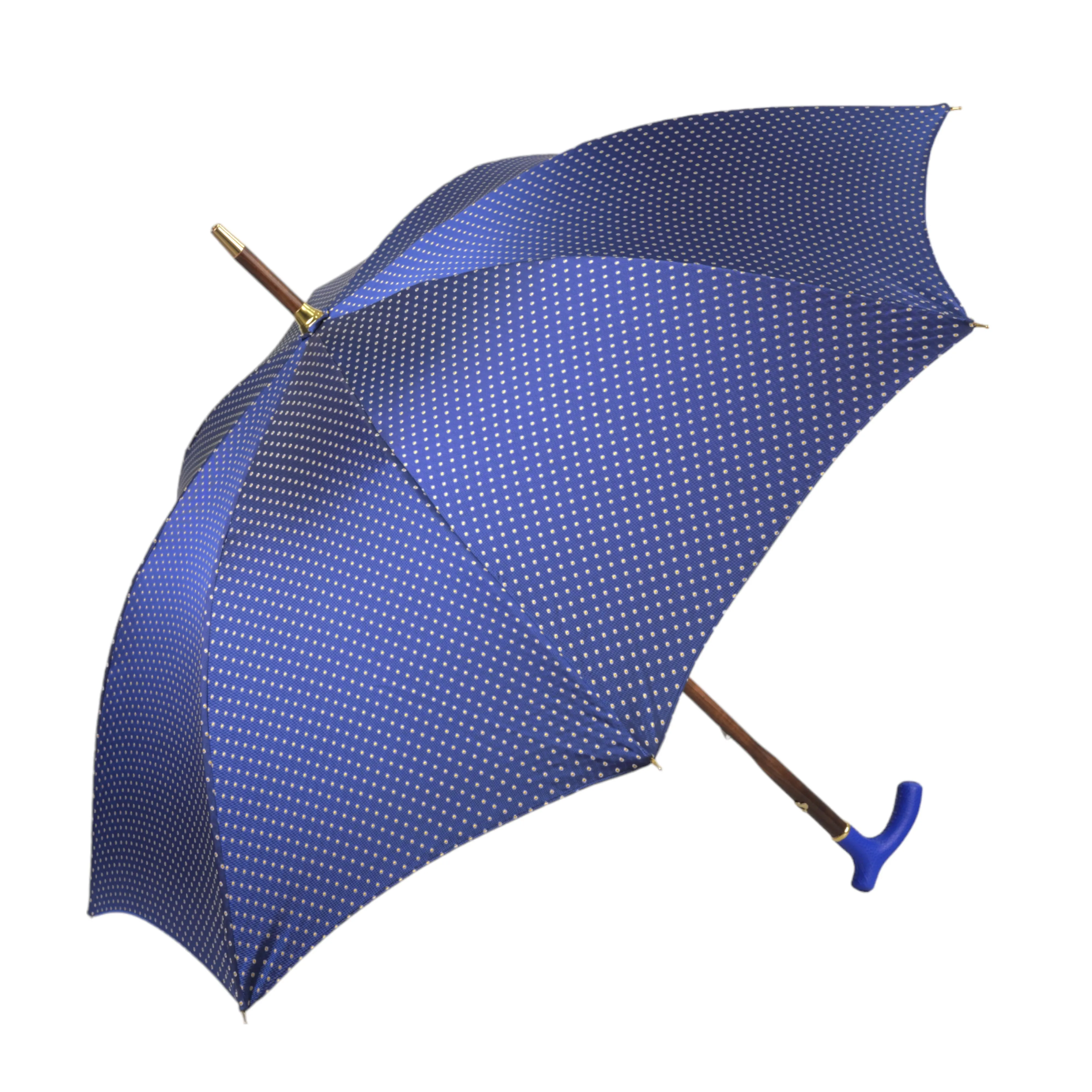 Elegant Umbrella with Blue Leather Handle and Beechwood Shaft