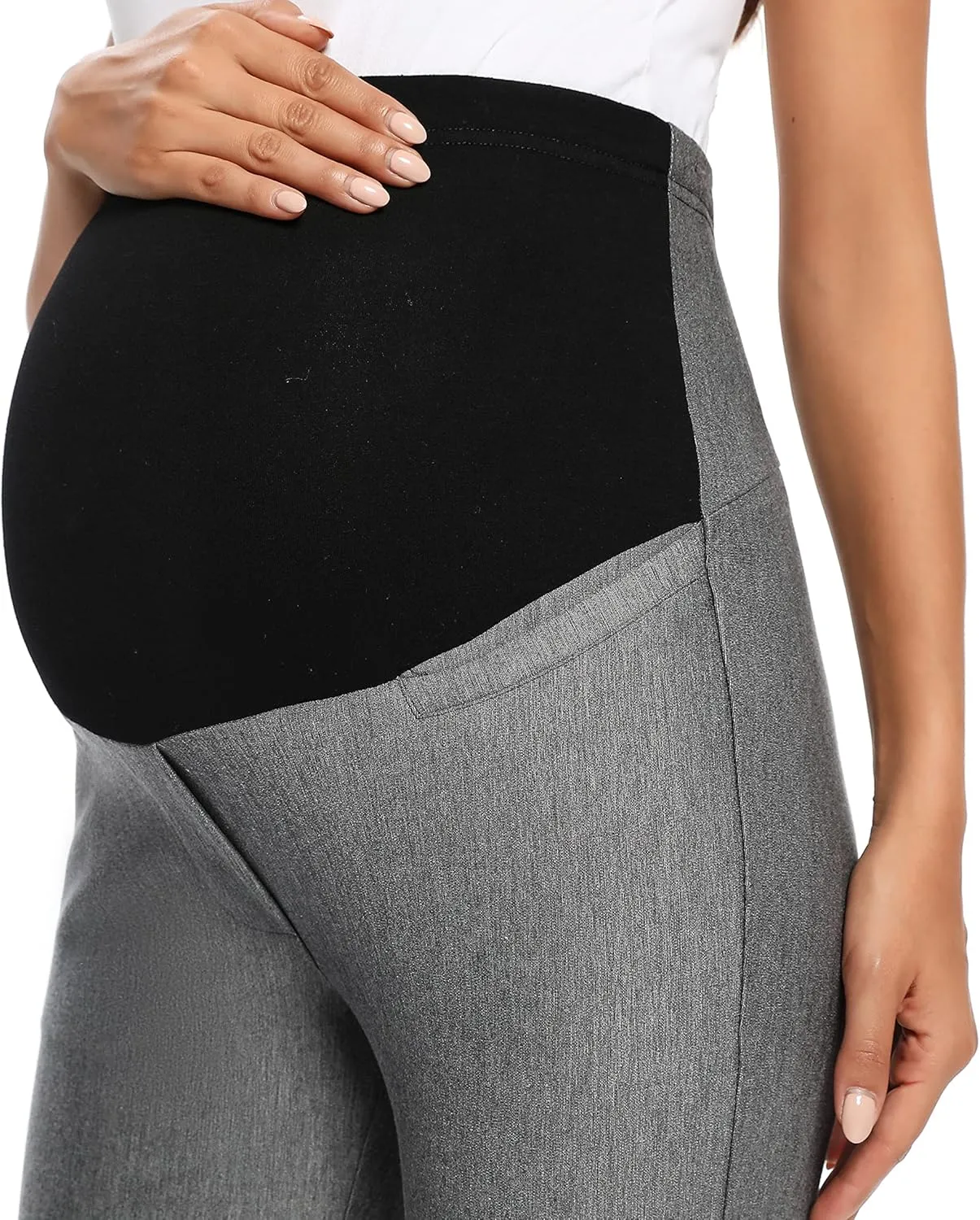 Foucome Women's Maternity Pants Comfy Stretch Dress Work Pants Straight Leg Pregnancy Slacks with Pockets