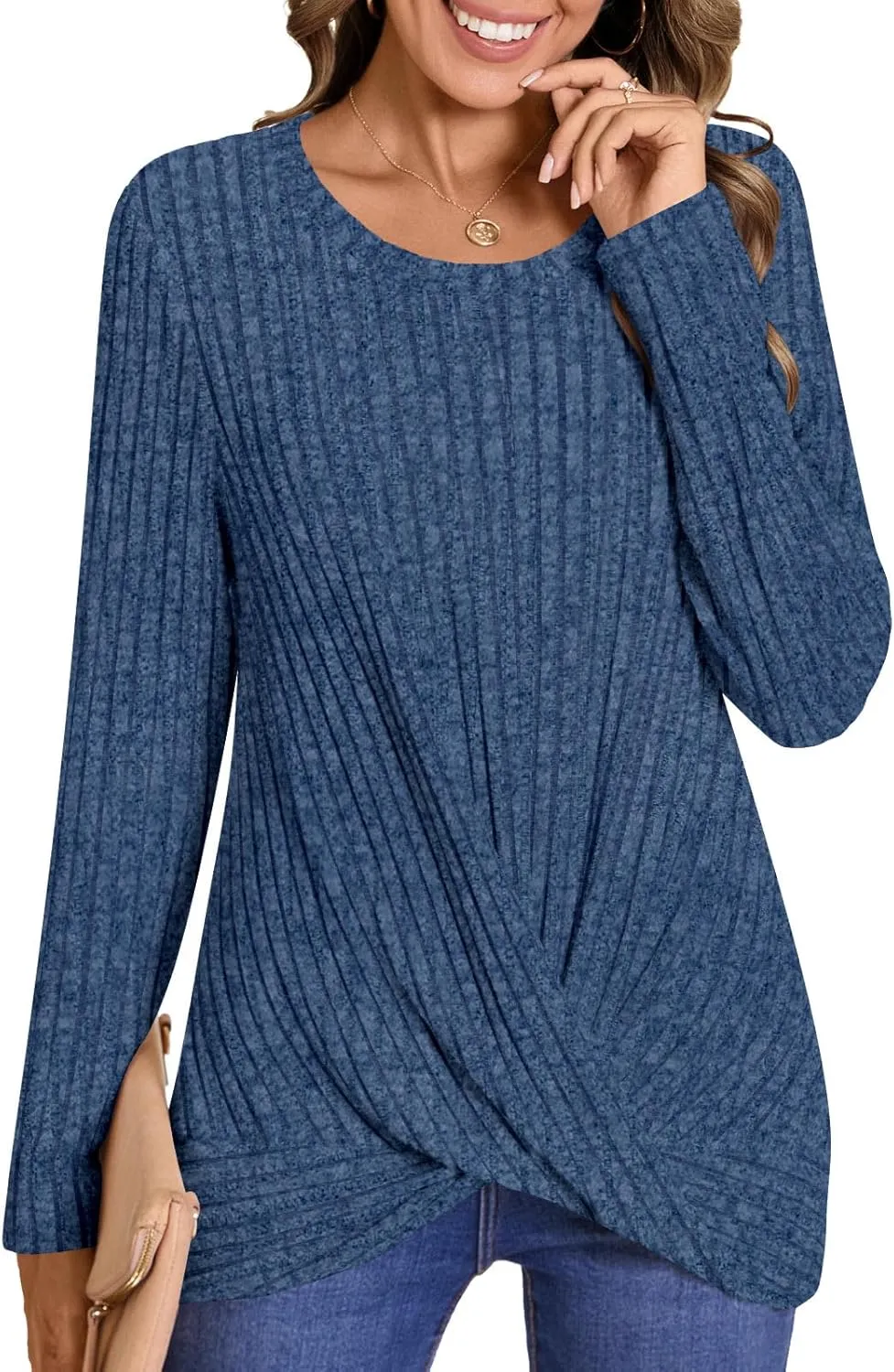 HOTGIFT Women's Pullover Sweaters Winter Tunic Tops Long Sleeve Crewneck Shirts Casual Comfortable Blouse