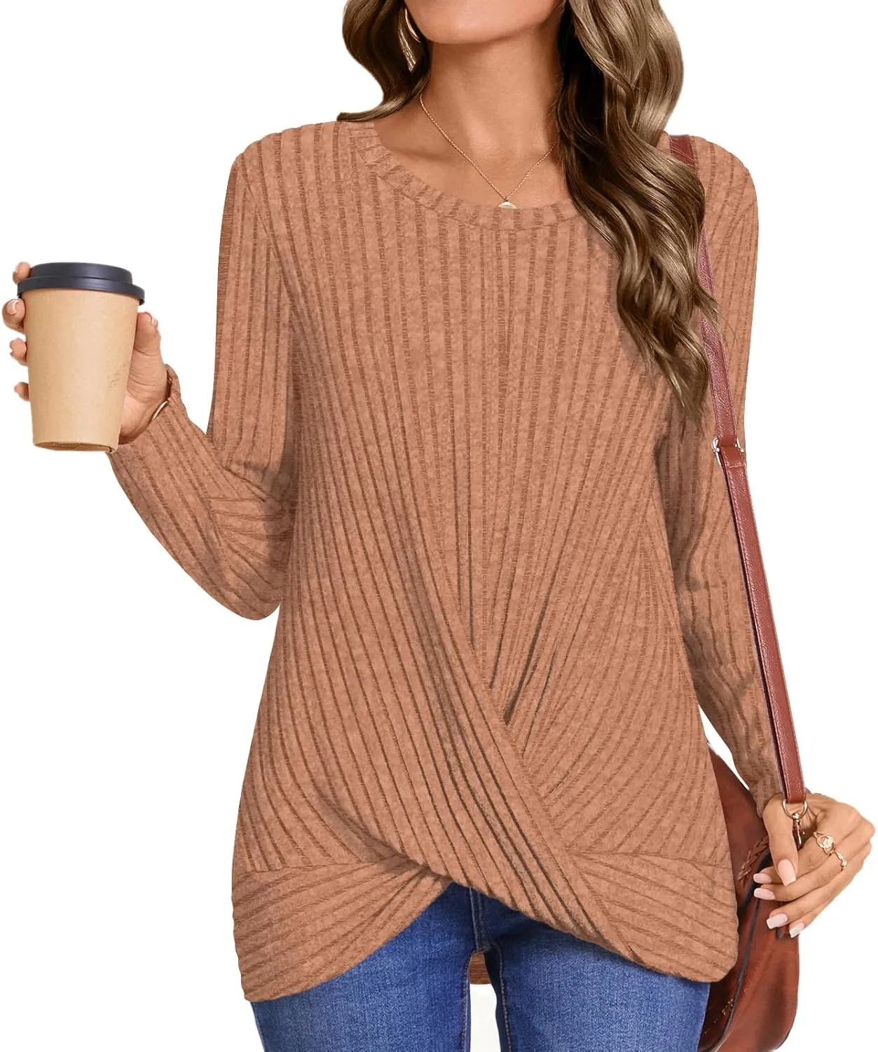 HOTGIFT Women's Pullover Sweaters Winter Tunic Tops Long Sleeve Crewneck Shirts Casual Comfortable Blouse