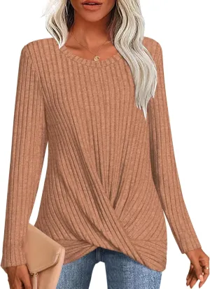 HOTGIFT Women's Pullover Sweaters Winter Tunic Tops Long Sleeve Crewneck Shirts Casual Comfortable Blouse