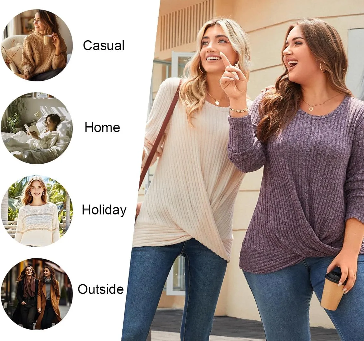 HOTGIFT Women's Pullover Sweaters Winter Tunic Tops Long Sleeve Crewneck Shirts Casual Comfortable Blouse