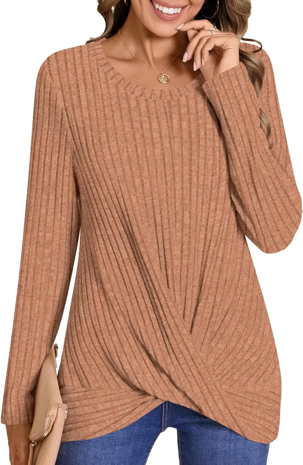 HOTGIFT Women's Pullover Sweaters Winter Tunic Tops Long Sleeve Crewneck Shirts Casual Comfortable Blouse