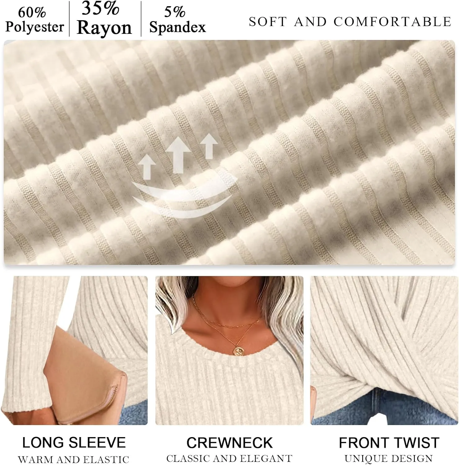 HOTGIFT Women's Pullover Sweaters Winter Tunic Tops Long Sleeve Crewneck Shirts Casual Comfortable Blouse
