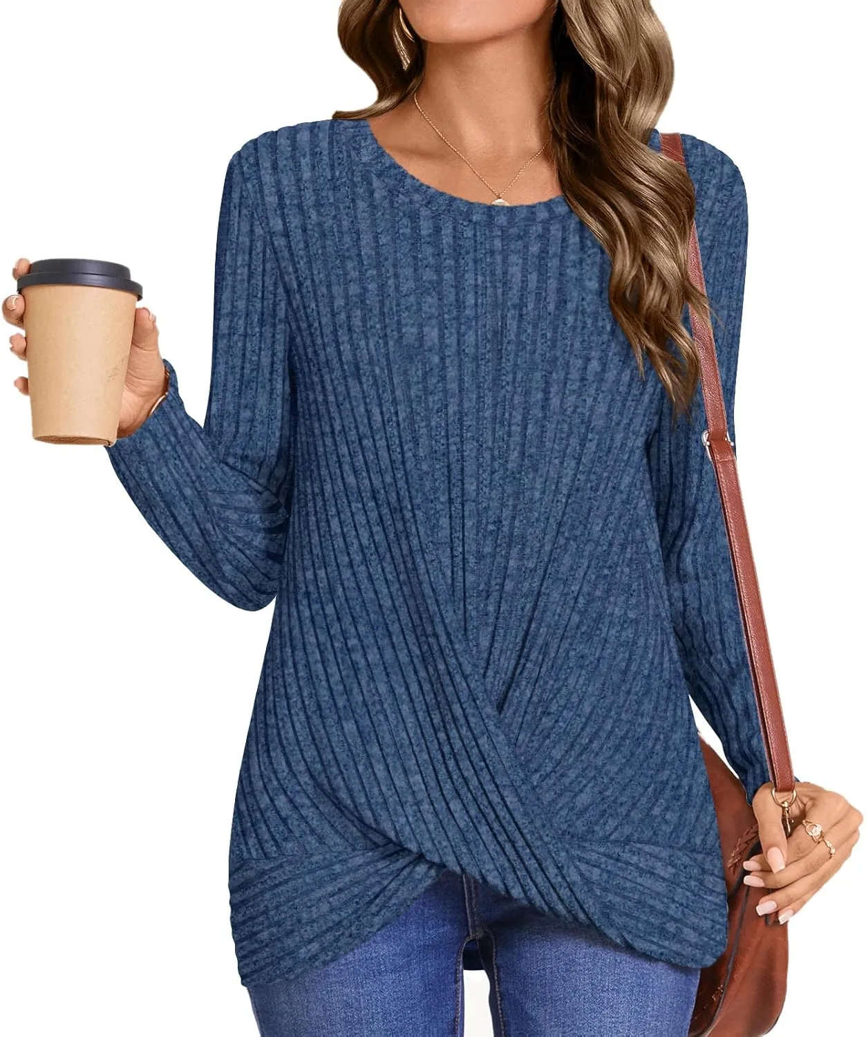 HOTGIFT Women's Pullover Sweaters Winter Tunic Tops Long Sleeve Crewneck Shirts Casual Comfortable Blouse