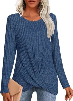 HOTGIFT Women's Pullover Sweaters Winter Tunic Tops Long Sleeve Crewneck Shirts Casual Comfortable Blouse
