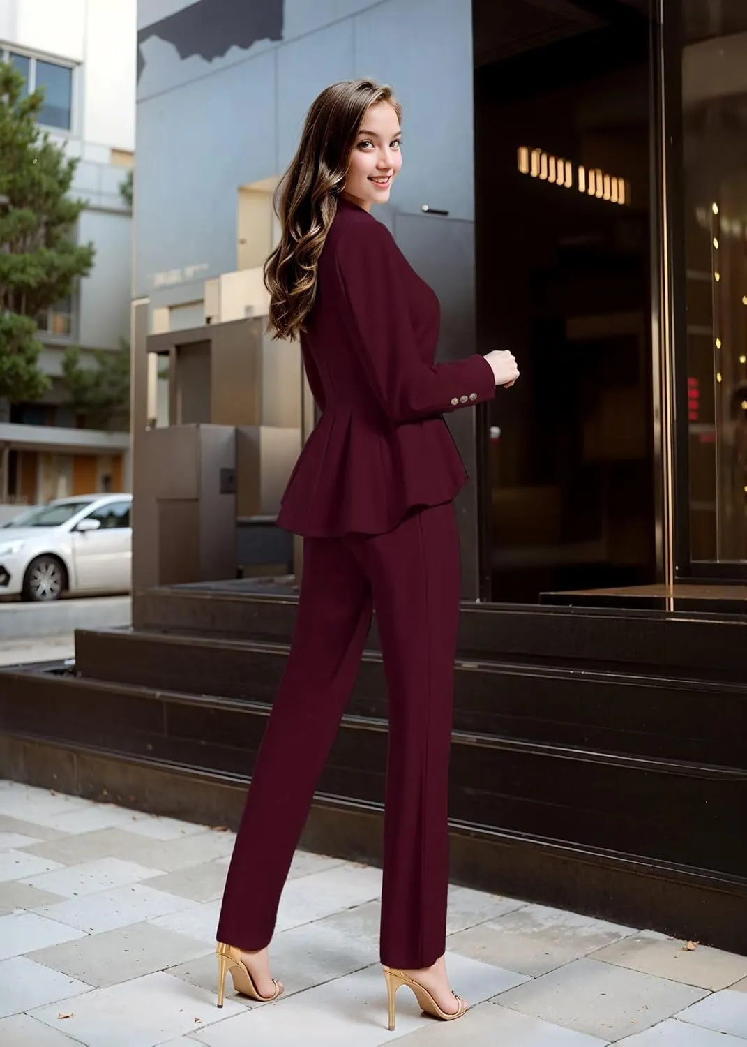 Hybrid & Company Women's Casual Work Office Dressy Double Lapel Single Button Peplum Comfortable Blazer
