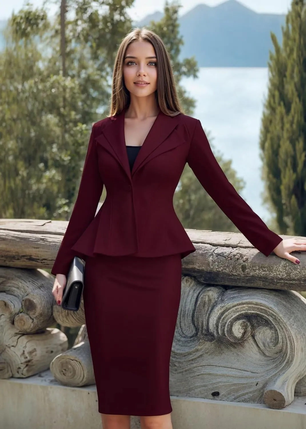 Hybrid & Company Women's Casual Work Office Dressy Double Lapel Single Button Peplum Comfortable Blazer