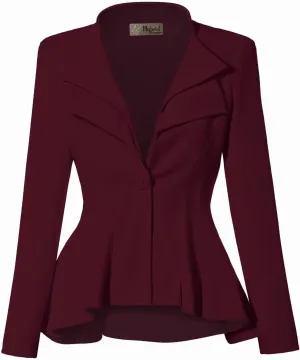 Hybrid & Company Women's Casual Work Office Dressy Double Lapel Single Button Peplum Comfortable Blazer