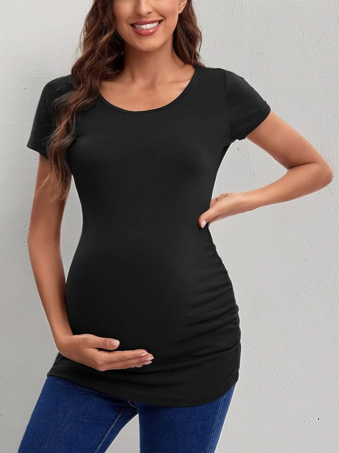 Liu & Qu Women's Maternity Classic Side Ruched T-Shirt Tops Mama Pregnancy Clothes