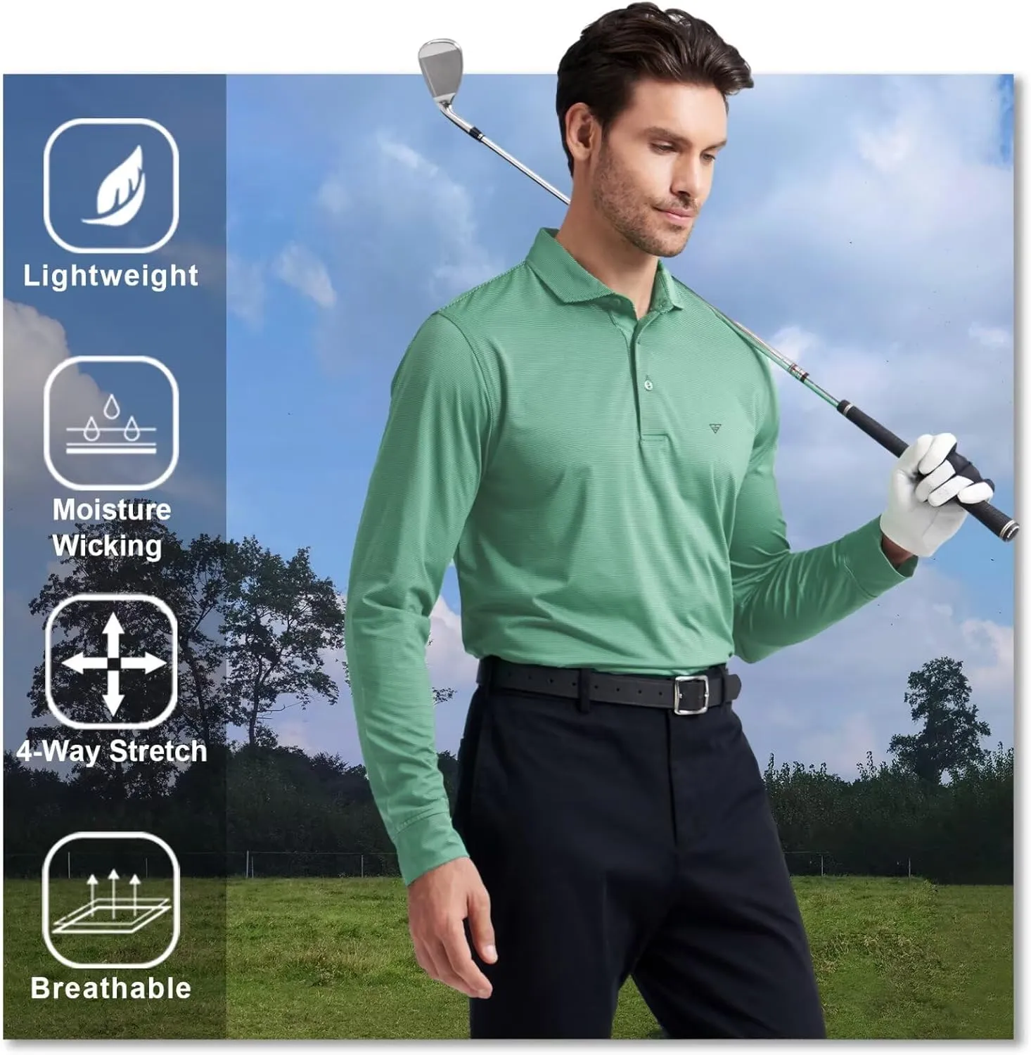 M MAELREG Short and Long Sleeve Polo Shirts for Men Dry Fit Performance Moisture Wicking Sport Pin Striped Mens Golf Shirts