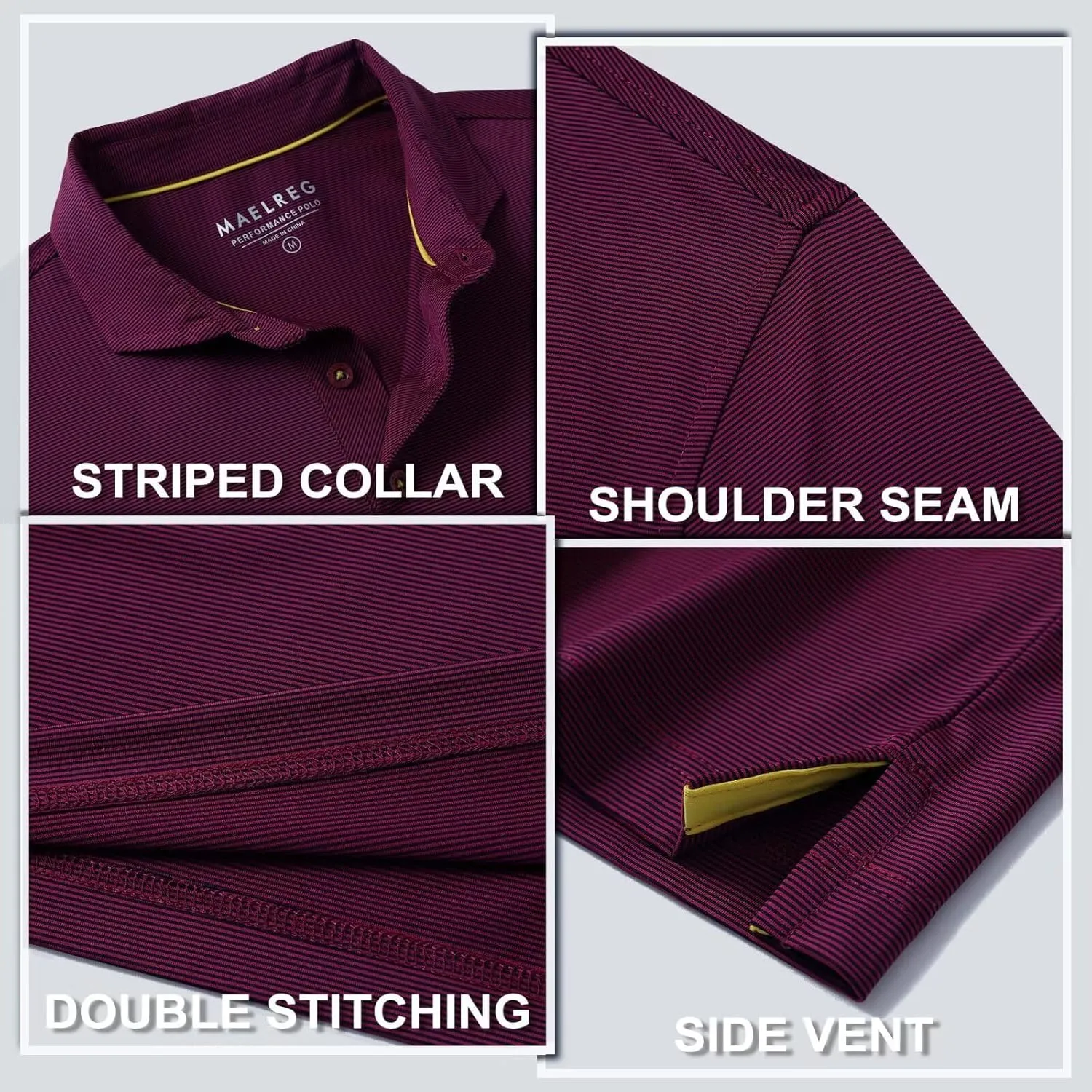 M MAELREG Short and Long Sleeve Polo Shirts for Men Dry Fit Performance Moisture Wicking Sport Pin Striped Mens Golf Shirts