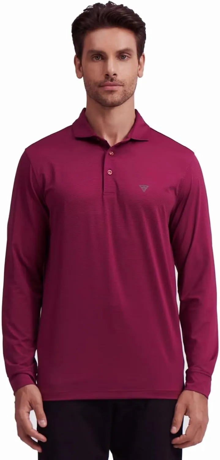 M MAELREG Short and Long Sleeve Polo Shirts for Men Dry Fit Performance Moisture Wicking Sport Pin Striped Mens Golf Shirts