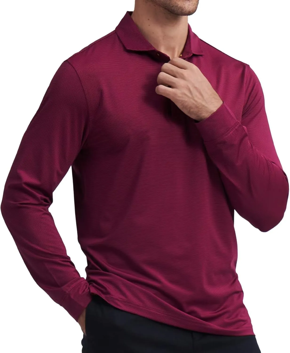 M MAELREG Short and Long Sleeve Polo Shirts for Men Dry Fit Performance Moisture Wicking Sport Pin Striped Mens Golf Shirts