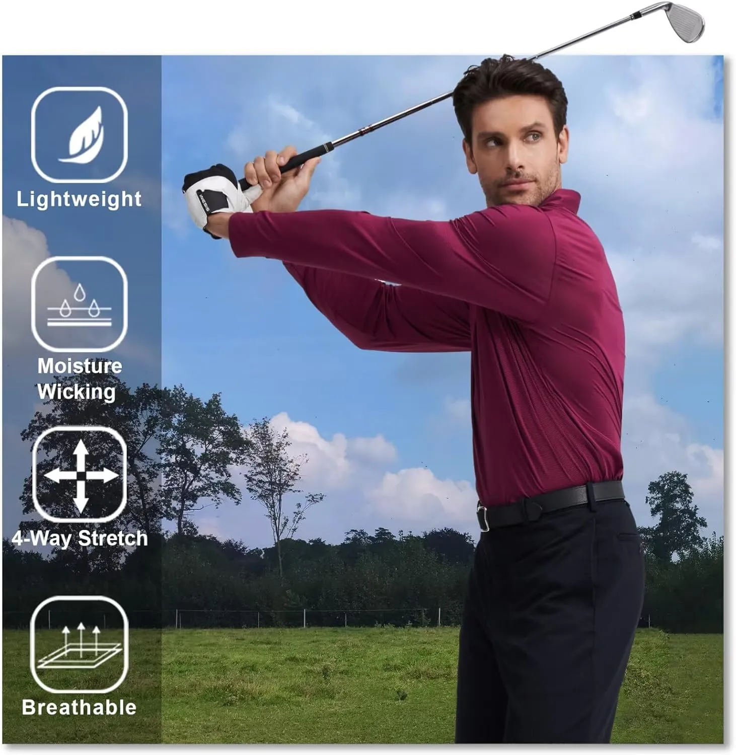 M MAELREG Short and Long Sleeve Polo Shirts for Men Dry Fit Performance Moisture Wicking Sport Pin Striped Mens Golf Shirts