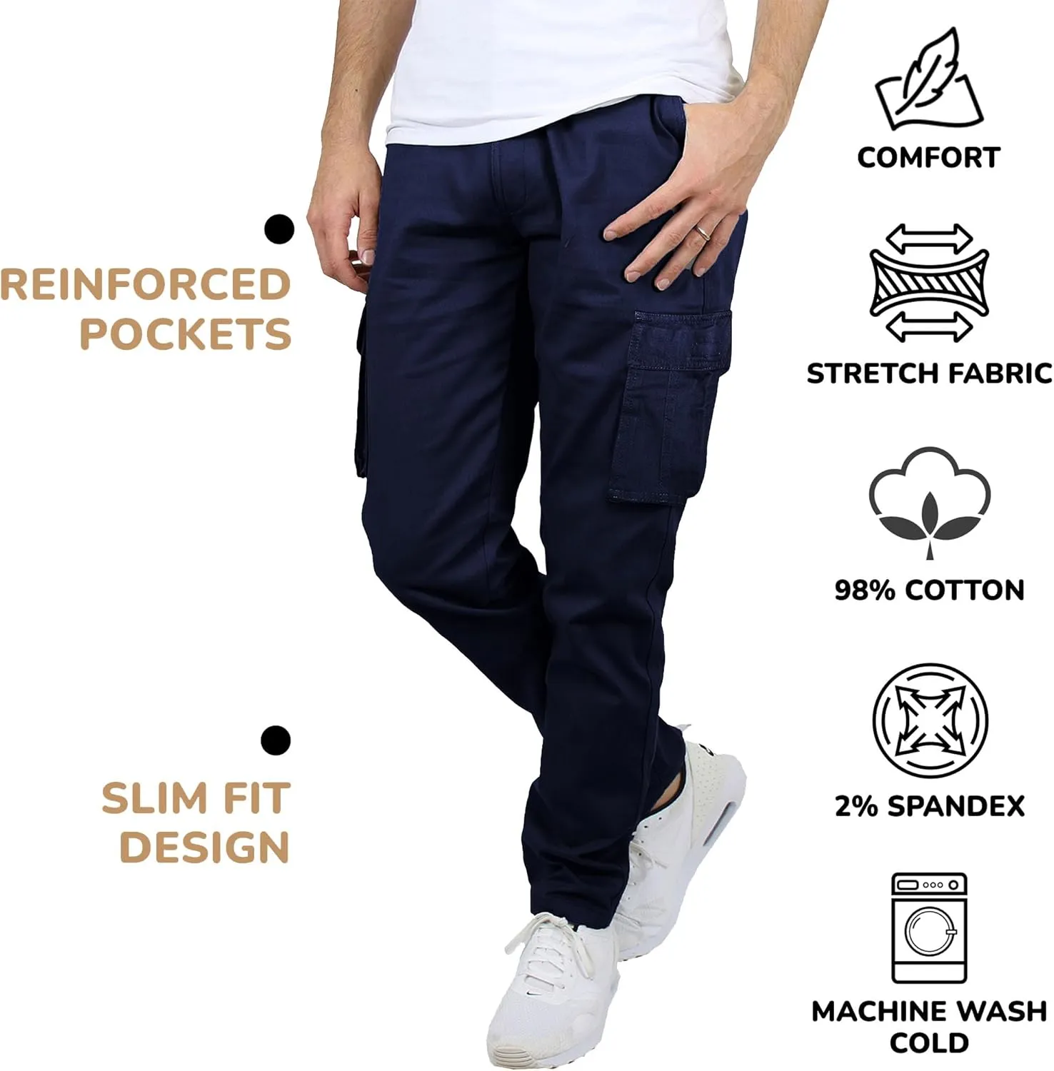 Men's Flex-Stretch Cotton Cargo Pants, 31-Inch Inseam - Comfortable and Durable