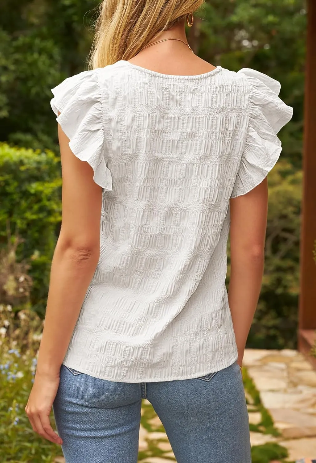 MEROKEETY Women's 2025 Summer Ruffle Cap Sleeve Blouse Square Neck Textured Shirt Dressy Casual Tops