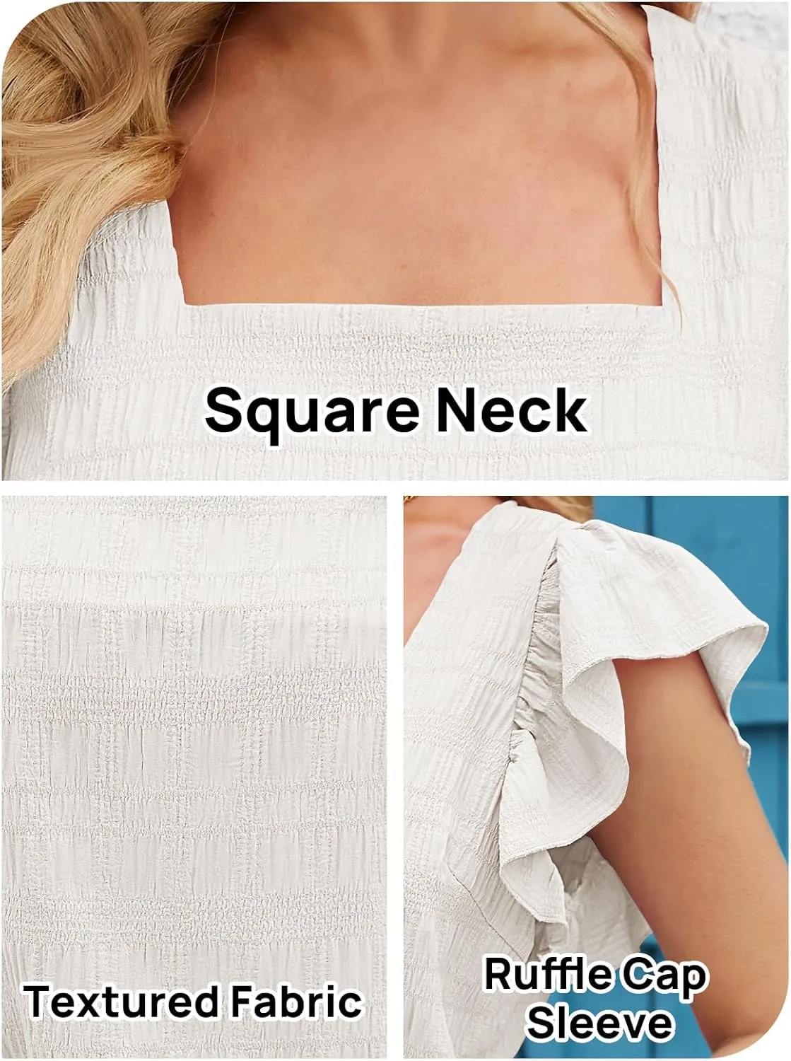 MEROKEETY Women's 2025 Summer Ruffle Cap Sleeve Blouse Square Neck Textured Shirt Dressy Casual Tops