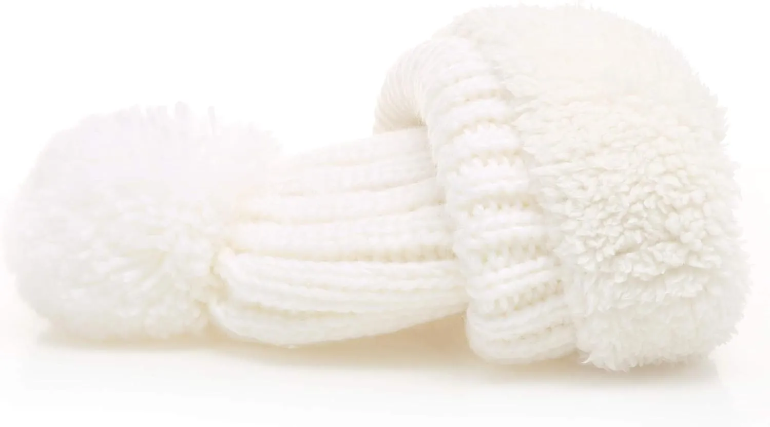 MIRMARU Women's Oversized Chunky Soft Warm Rib Knit Pom Pom Beanie Hat with Sherpa Lined