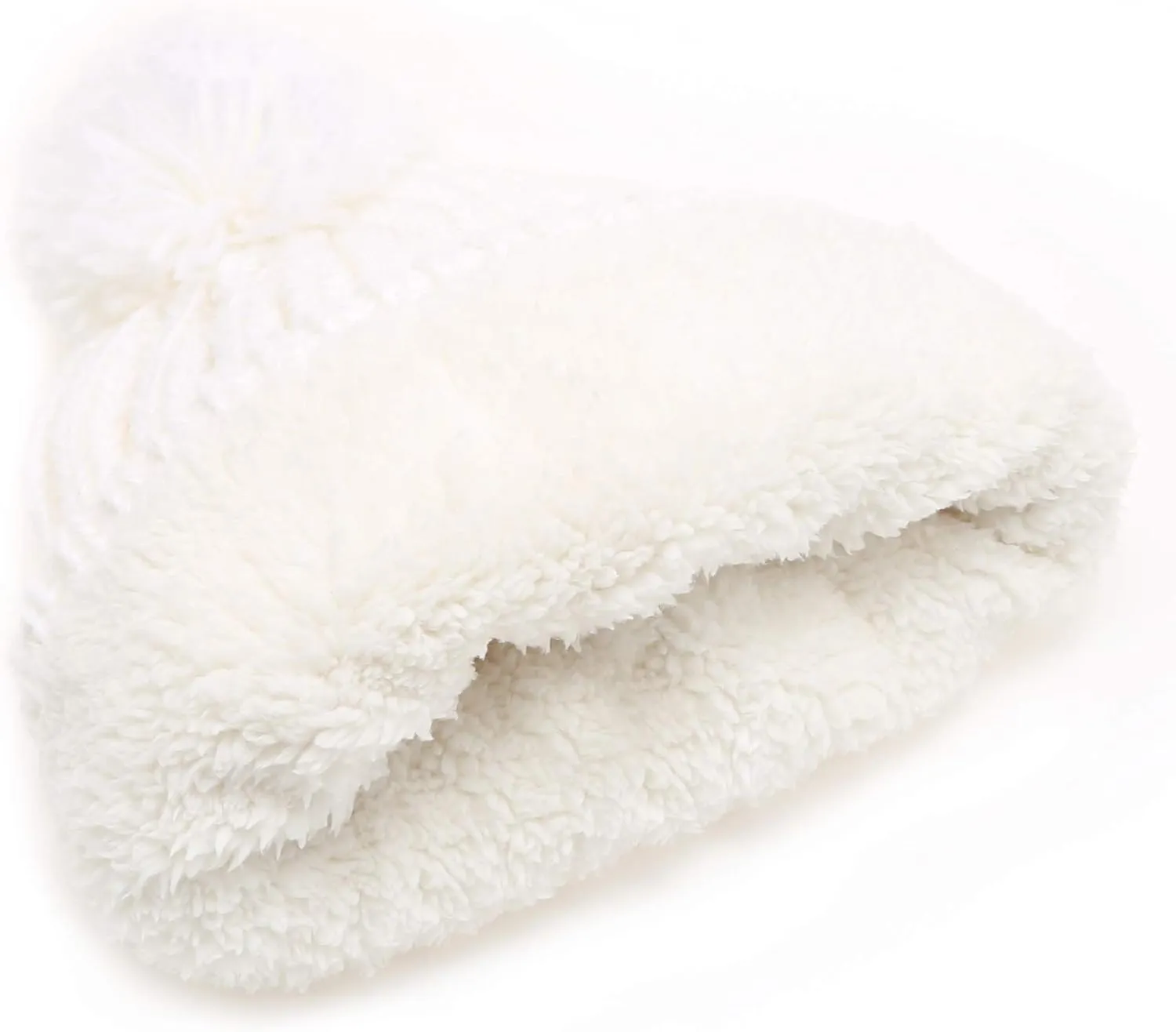 MIRMARU Women's Oversized Chunky Soft Warm Rib Knit Pom Pom Beanie Hat with Sherpa Lined