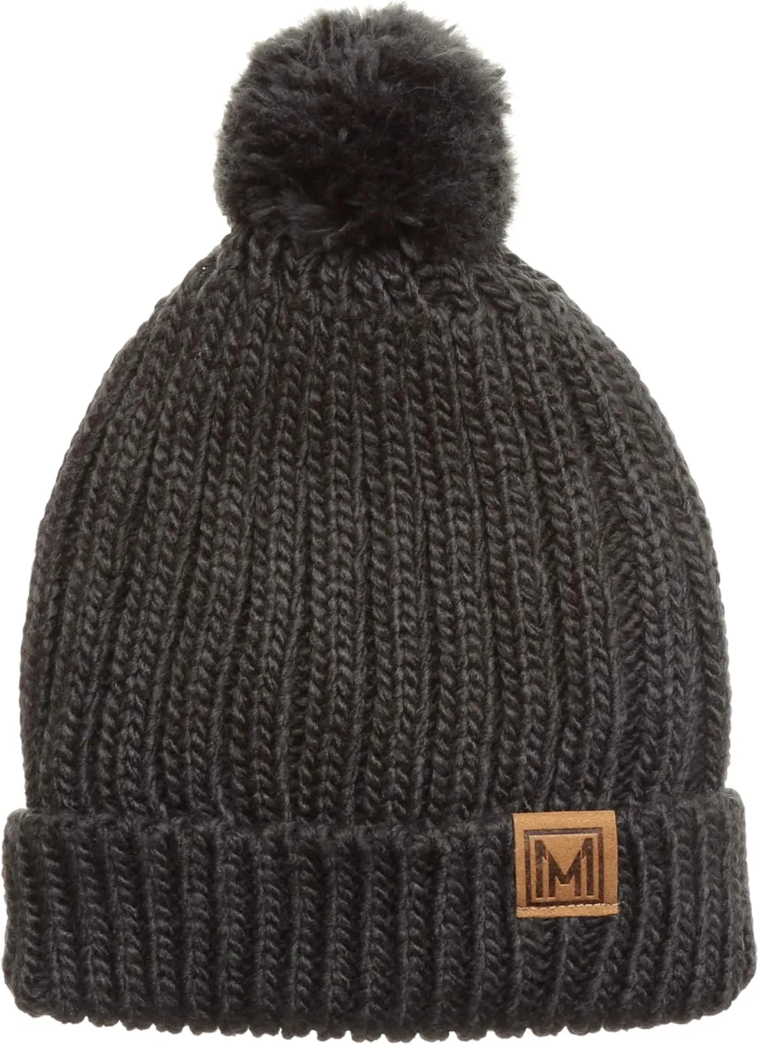 MIRMARU Women's Oversized Chunky Soft Warm Rib Knit Pom Pom Beanie Hat with Sherpa Lined
