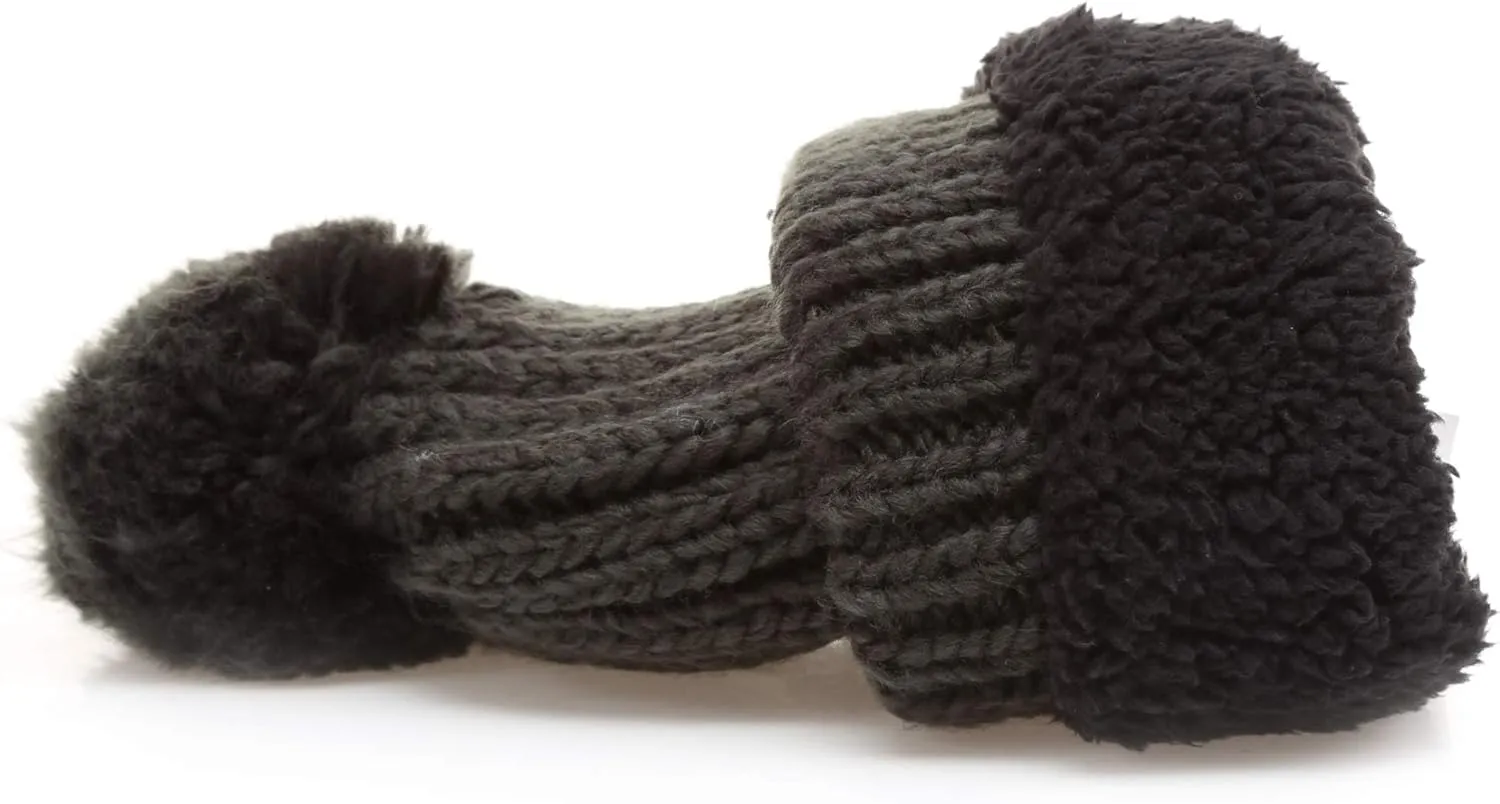 MIRMARU Women's Oversized Chunky Soft Warm Rib Knit Pom Pom Beanie Hat with Sherpa Lined