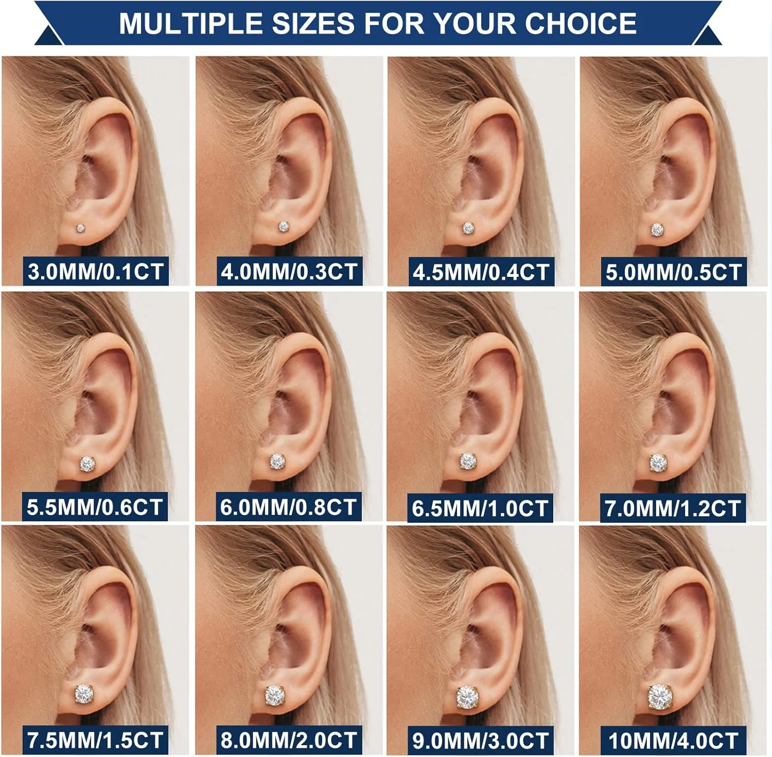 Moissanite Stud Earrings Screw Back 0.2-8 Carats (3-10mm) Moissanite Earrings for Women Men 18k Gold Plated 925 Sterling Silver Stud D Color VVS1 Round Stone Fathers Day Jewelry Gift