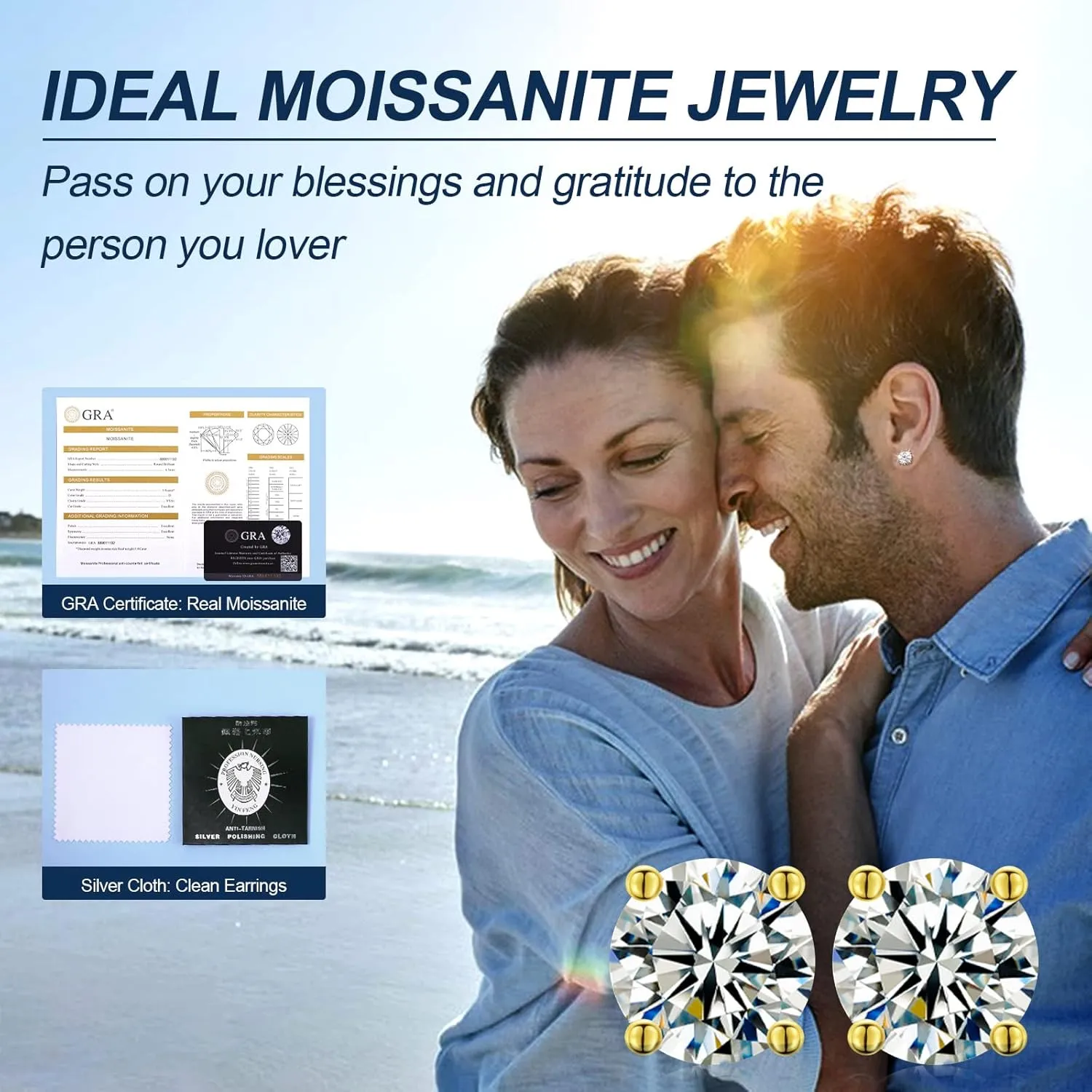 Moissanite Stud Earrings Screw Back 0.2-8 Carats (3-10mm) Moissanite Earrings for Women Men 18k Gold Plated 925 Sterling Silver Stud D Color VVS1 Round Stone Fathers Day Jewelry Gift