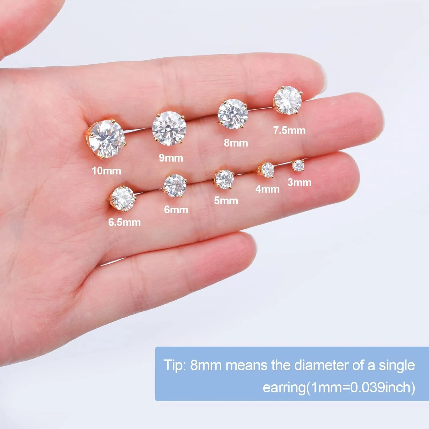Moissanite Stud Earrings Screw Back 0.2-8 Carats (3-10mm) Moissanite Earrings for Women Men 18k Gold Plated 925 Sterling Silver Stud D Color VVS1 Round Stone Fathers Day Jewelry Gift