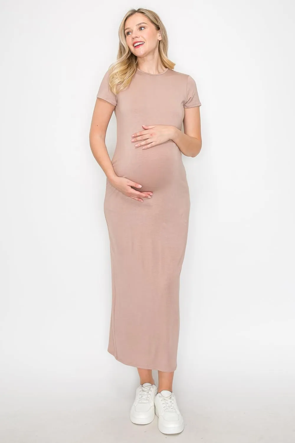 My Bump Women's Pregnancy Cap Sleeve Casual Comfortable Long Maternity Dress
