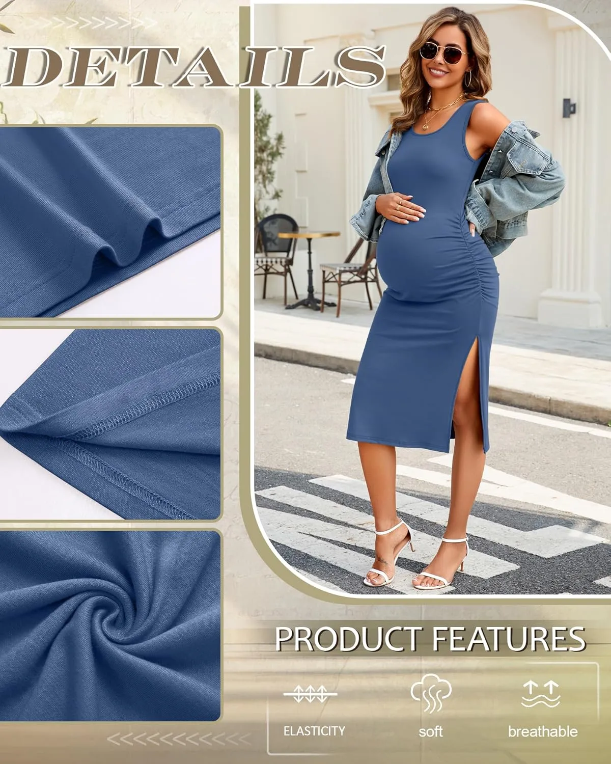 Neer 2 Pack Women's Maternity Dress Casual Sleeveless Tank Cotton Knit Pregnancy Clothes Split Long Tight Bodycon Midi Dress