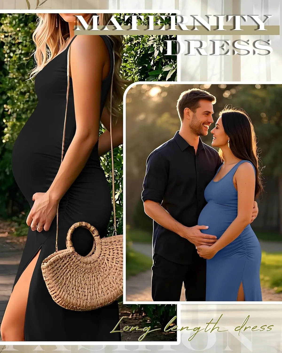 Neer 2 Pack Women's Maternity Dress Casual Sleeveless Tank Cotton Knit Pregnancy Clothes Split Long Tight Bodycon Midi Dress