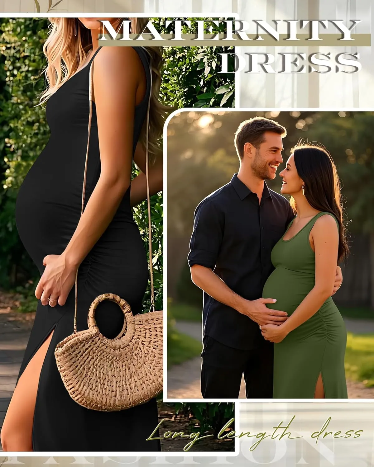 Neer 2 Pack Women's Maternity Dress Casual Sleeveless Tank Cotton Knit Pregnancy Clothes Split Long Tight Bodycon Midi Dress