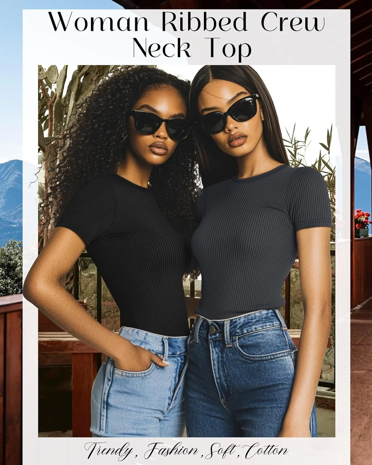 Neer 4 Pack Women's Short Sleeve T-Shirts, Crew Neck Ribbed Knit Slim Fitted Shirts Cotton Summer Solid Basic Tees Tight Tops