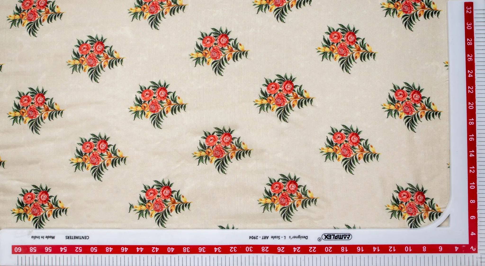 Off White Floral Digital Print Cotton Silk Fabric