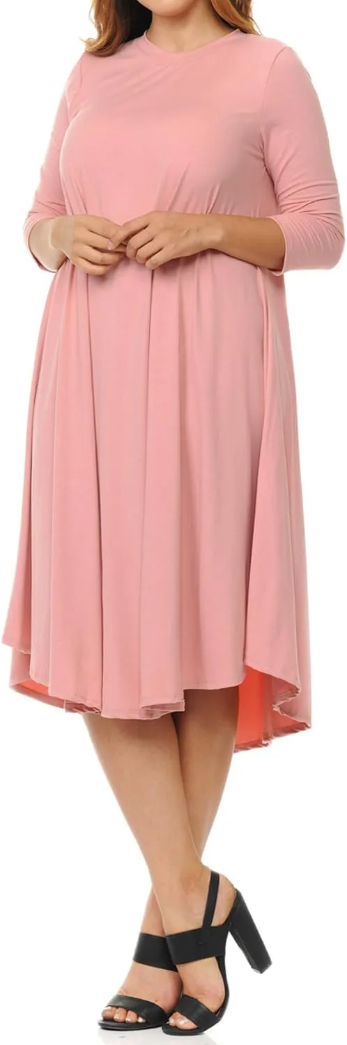 Pastel by Vivienne Women's Plus Size Swing Dress  3/4 Sleeve Elegant Flowy A-Line Midi  Soft & Comfortable