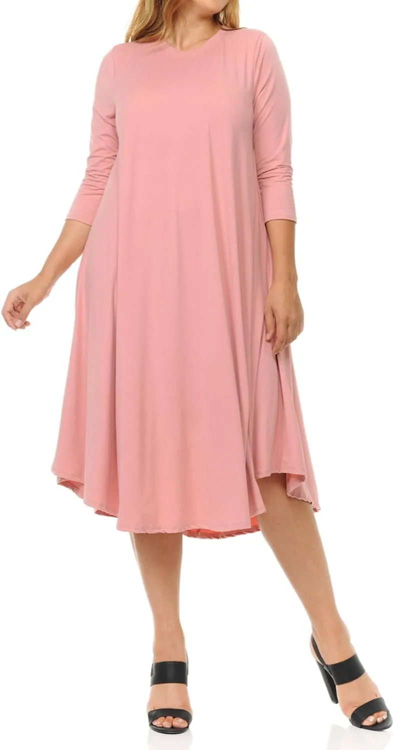 Pastel by Vivienne Women's Plus Size Swing Dress  3/4 Sleeve Elegant Flowy A-Line Midi  Soft & Comfortable