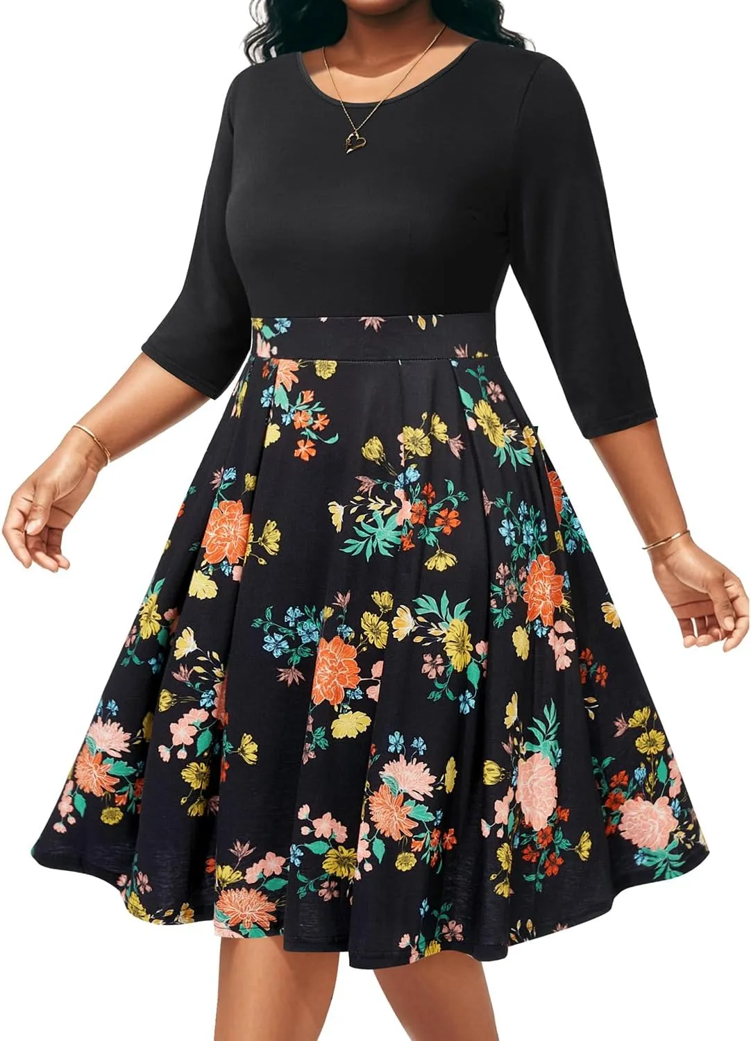 Pinup Fashion Plus Size Work Dresses - Fall Church Office Semi Formal Fit and Flare Midi Dress with Pockets
